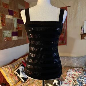 Cache Black Y2K Sequin Tank Top